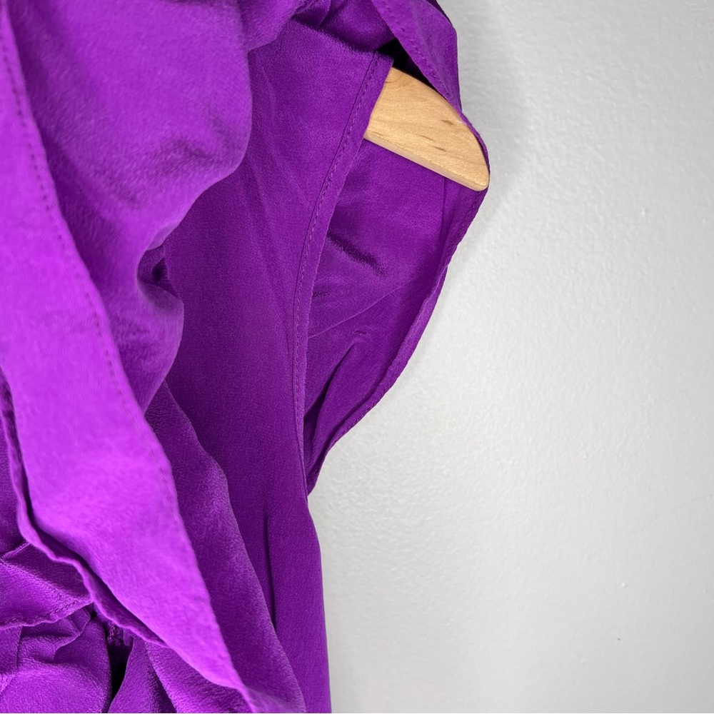 Geren Ford 100% Silk Short Sleeve V Neck Ruffle Dress in Purple L - Picture 5 of 7
